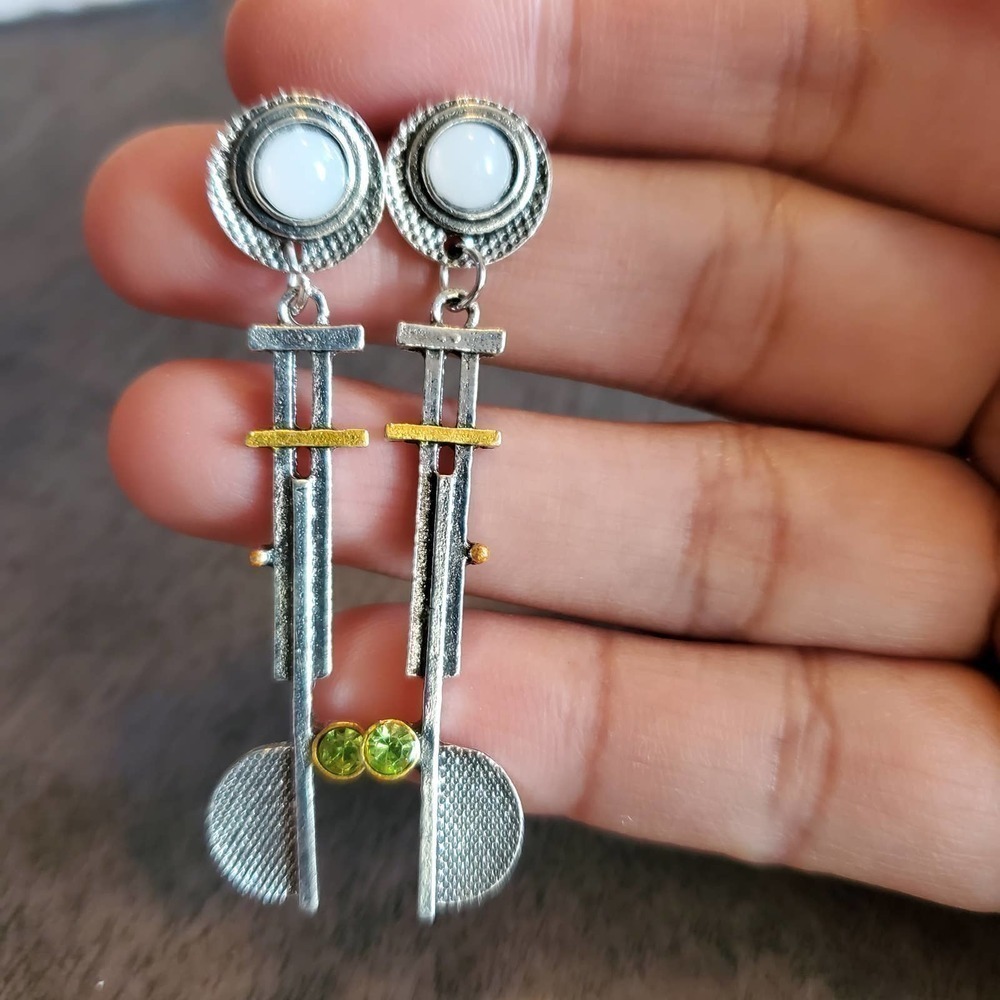 Vintage Style Synthetic Moonlight Stone Dangle 925 Silver Plated Earrings